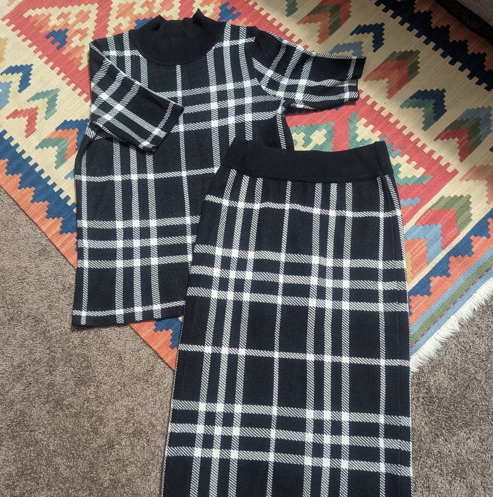Spense Plaid Knit Shirt Sweater